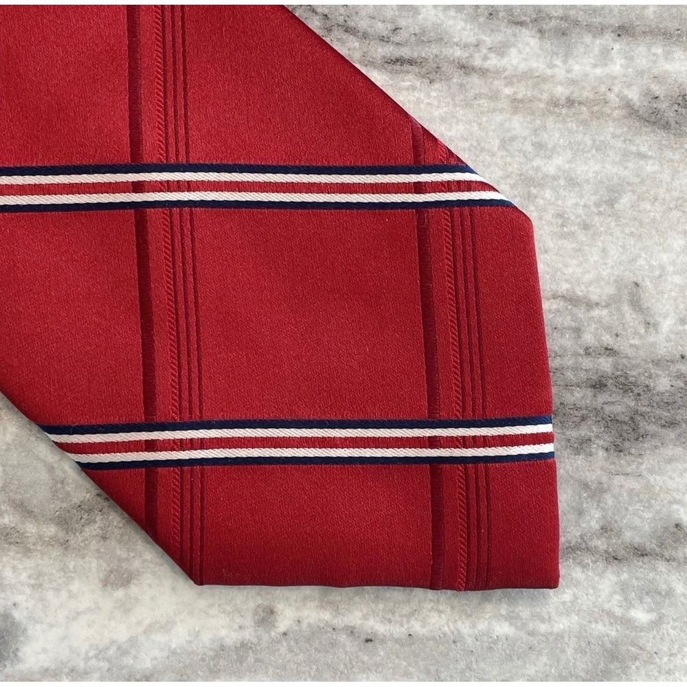 Jones New York Mens Silk Tie Red Navy Blue White Diagonal Striped Americana